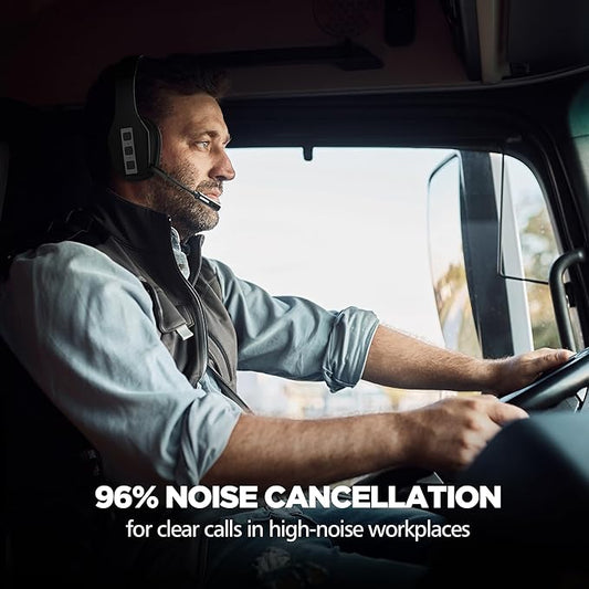 Conambo JBT600 Trucker Bluetooth Headset with Tri-Mic Noise Cancelling, CVC 8.0, Mute Button & 60Hrs Battery Life – Wireless Headset for Truck Drivers, Cell Phones & Office Use