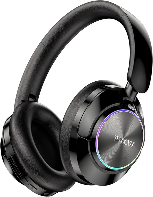 Noise Cancelling Over Ear Wireless Bluetooth Headphones with Microphone, 65h Playtime, Clear Calls, Comfort Fit for Travel (Black)