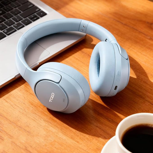 TOZO HT3 Hybrid Noise Cancelling Headphones, 90H Playtime Wireless Over Ear Bluetooth Headset, Spatial Audio AI Chat with 5 Mics, Supports Dual Connection and USB-C Input, with 32 EQ Music Modes