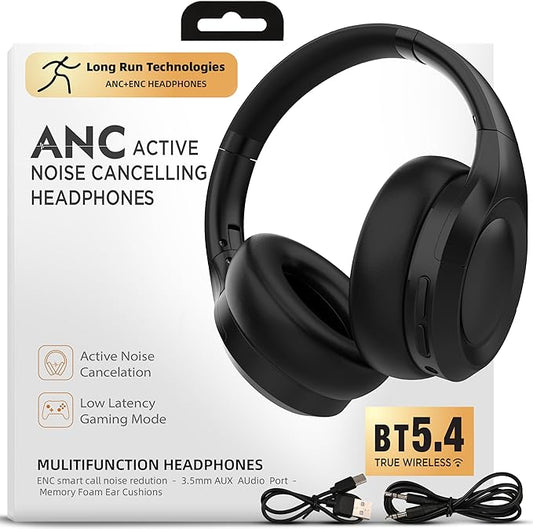 Active Noise Cancelling Headphones, Bluetooth Over Ear, Hi-Fi Stereo,100H Playback Time, High-Resolution Audio, Water Resistant, Deep Bass, Memory Foam Ear Cups, Home, Office, Studio,Travel, Work, Gym